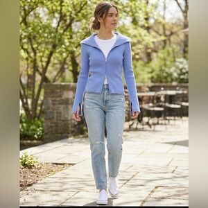 CACHE | Blue Ribbed Zip-Up Top